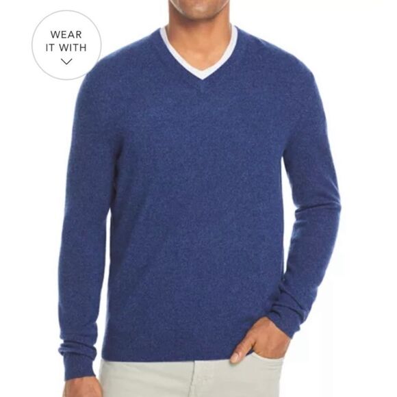 Bloomingdale’s Men’s Cashmere V-Neck Knit Sweater- Size Medium - Picture 1 of 6